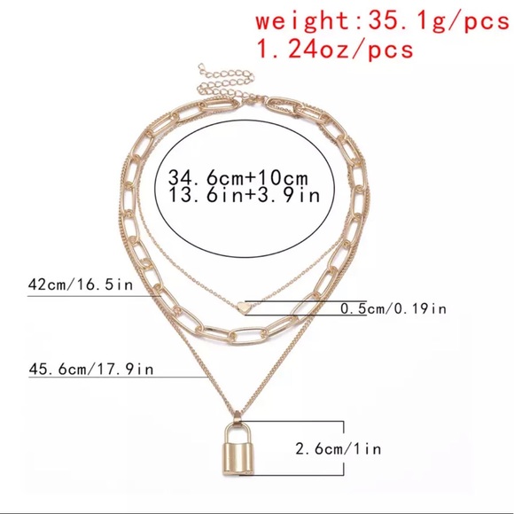 Silver Multi Layered Lock & Heart Chain Necklace - Picture 5 of 5